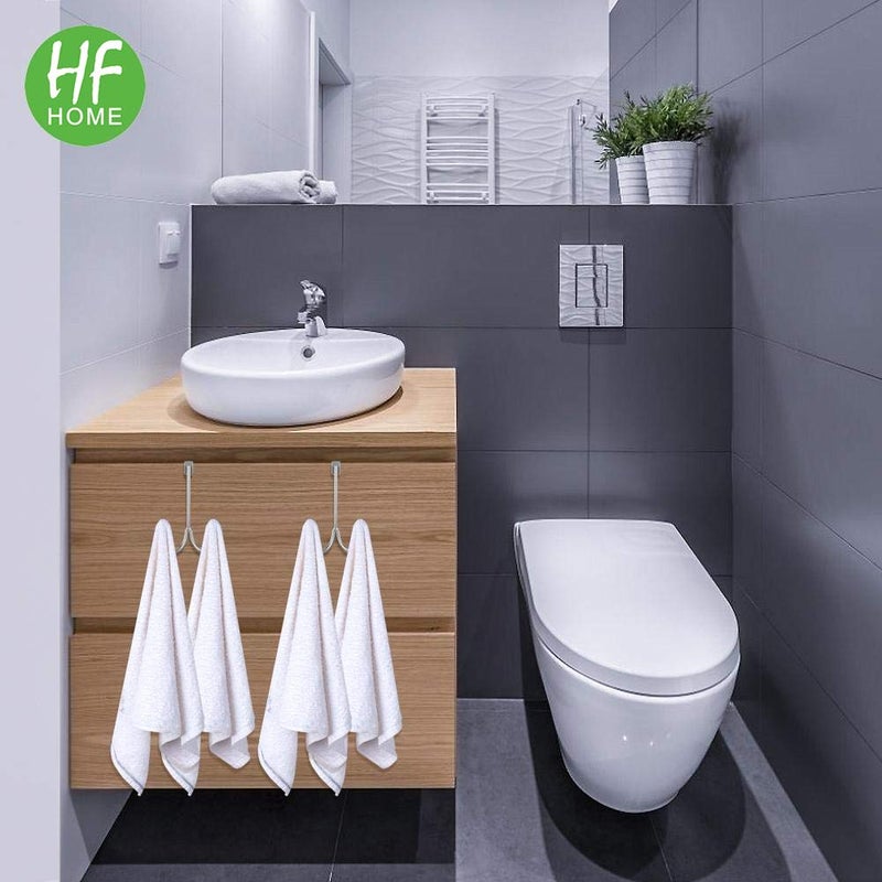 HFHOME مجموعة من 4 خطافات تعليق مزدوجة فوق الباب من HFHOME، منظم خطافات معدنية مزدوجة لتعليق المعاطف والقبعات والأرواب والمناشف - فضي - Image 5